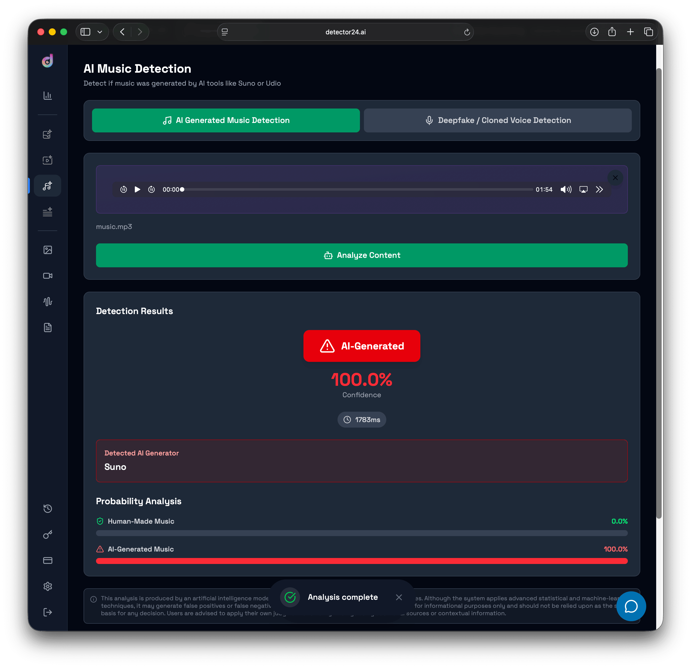 Image Showing Detector24s AI Music Detector