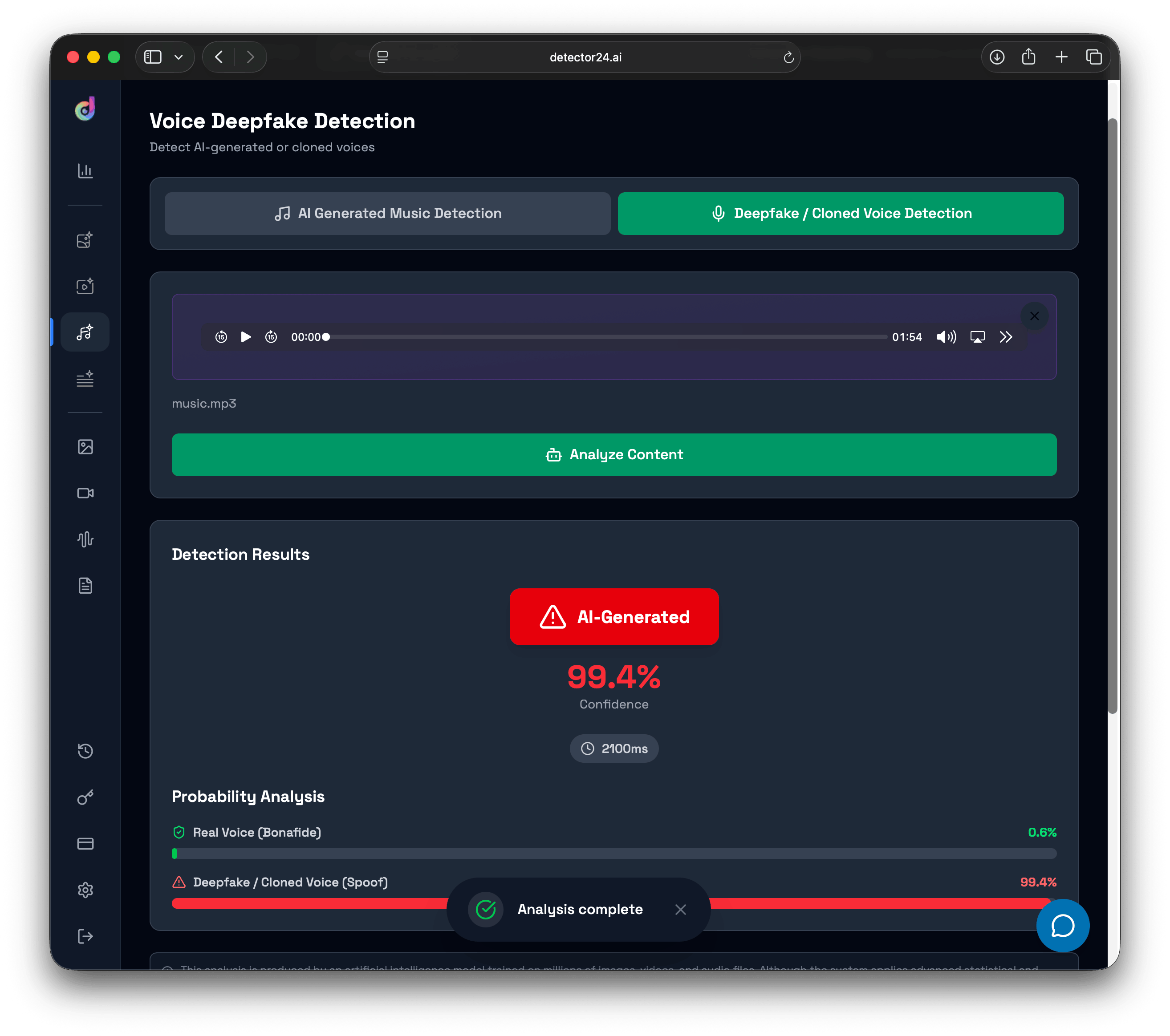Image Showing Detector24s AI Voice Detector