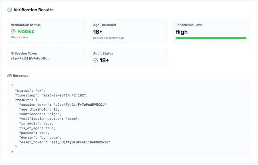 API example response for Email Verification