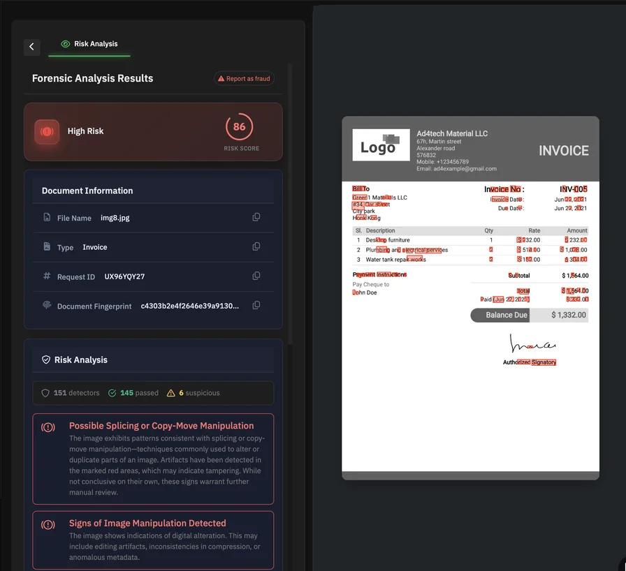 Example of How Our UI Looks When a Document Has Been Analysed.