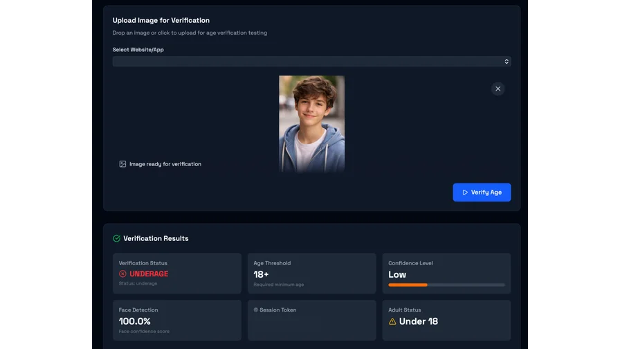 A UI Example of Agemins Biometrics Age Estimation.